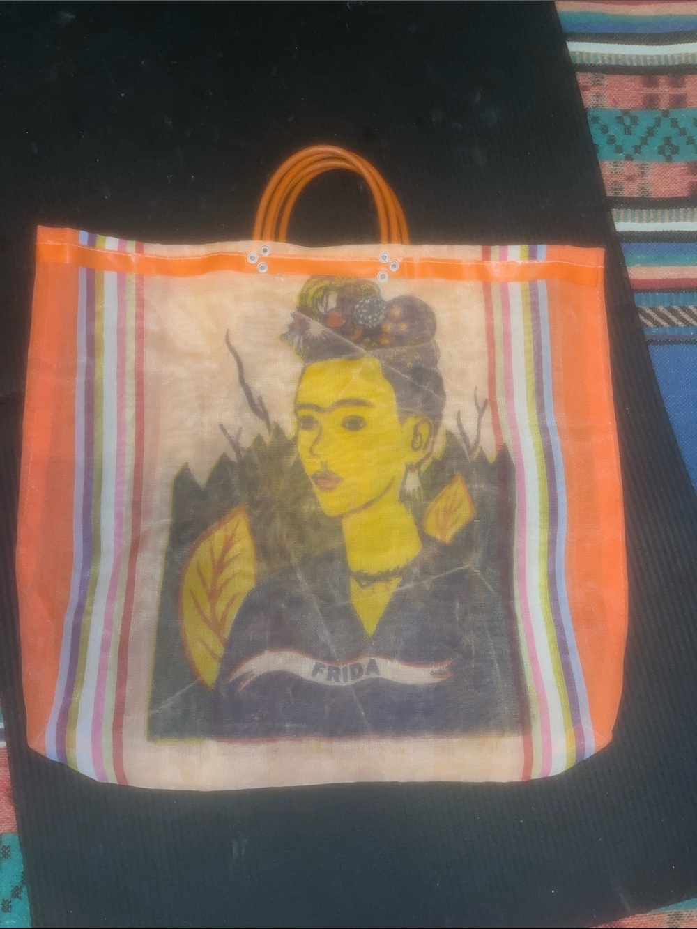 Frida Print Orange Canvas Tote Bag
